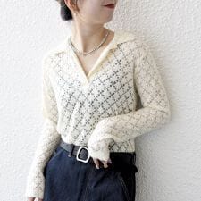 SHIPS any:〈手洗い可能〉起毛 レース 開襟 スキッパー プルオーバー