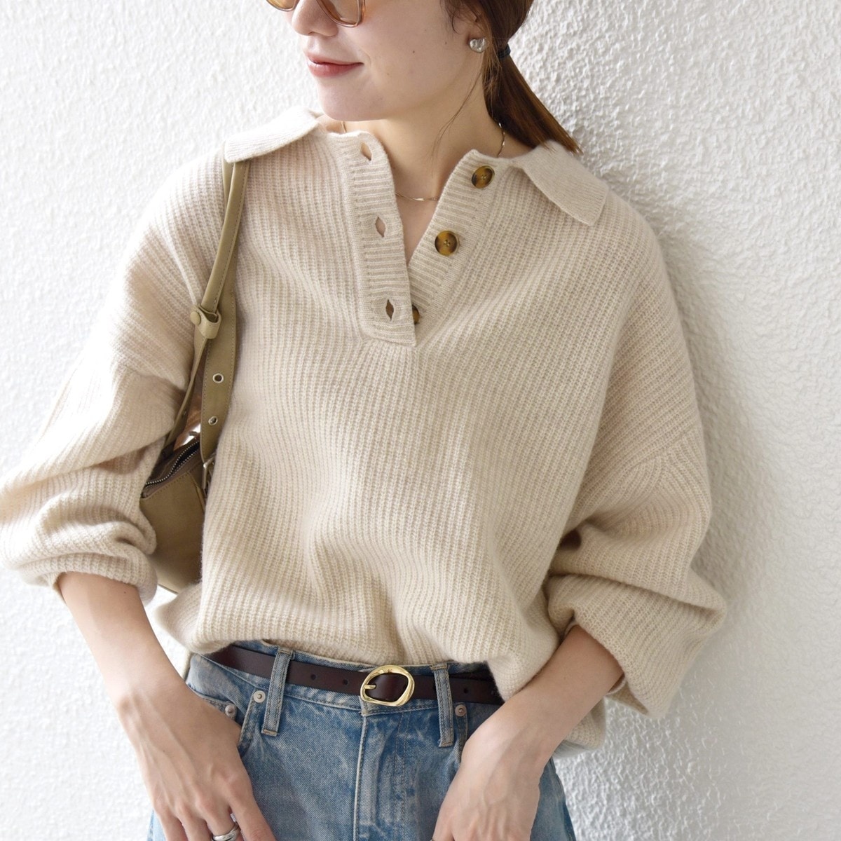 Traditional Weatherwear ⭐︎ 半袖ニットベージュ　極美品 一部追加予約》SHIPS any:〈手洗い可能〉AQUA カシミヤ ミックス ポロ