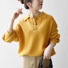 《一部追加予約》SHIPS any:〈手洗い可能〉AQUA カシミヤ ミックス ポロ ニット