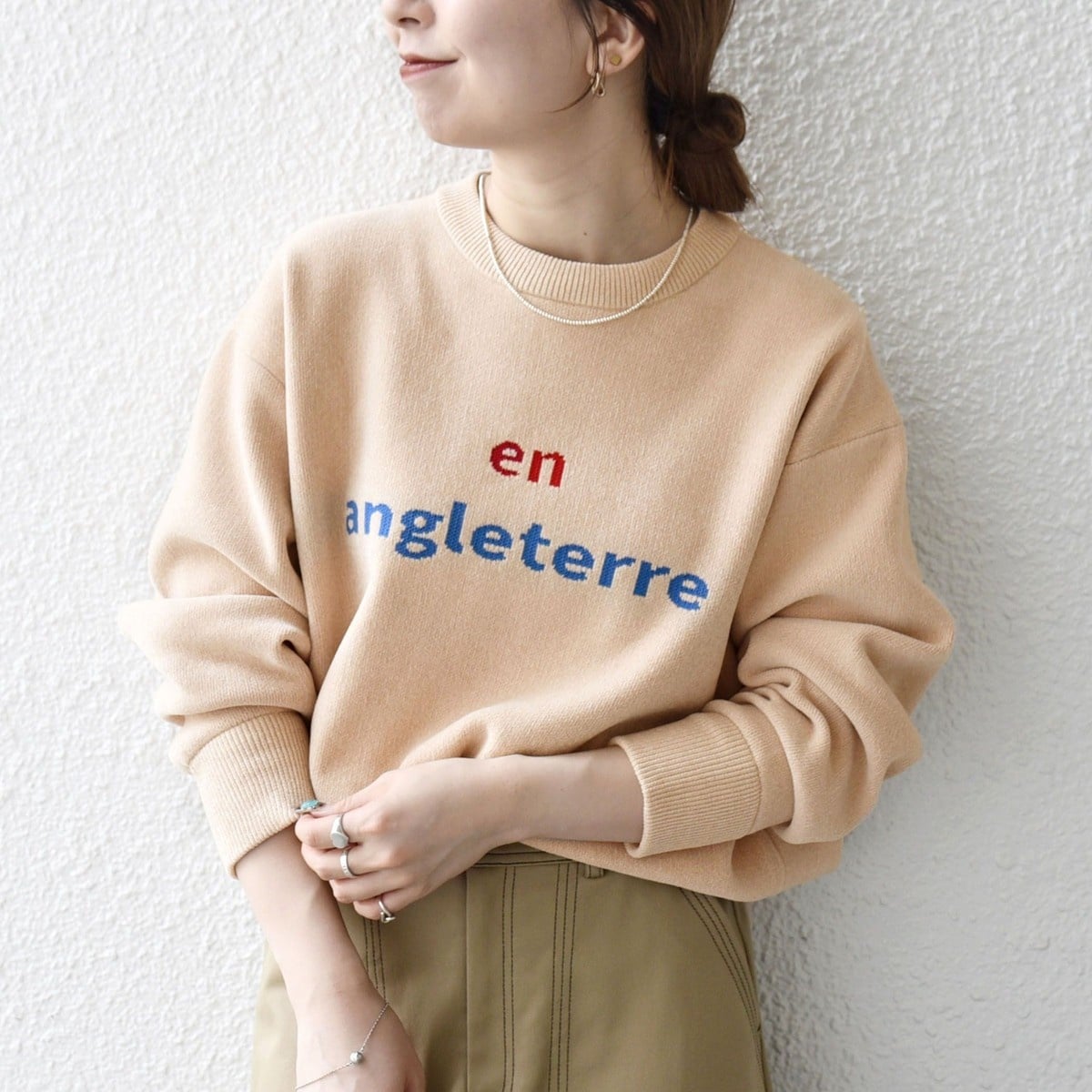 SHIPS any:〈手洗い可能〉モールヤーン クルーネック ロゴ 千鳥柄 プル