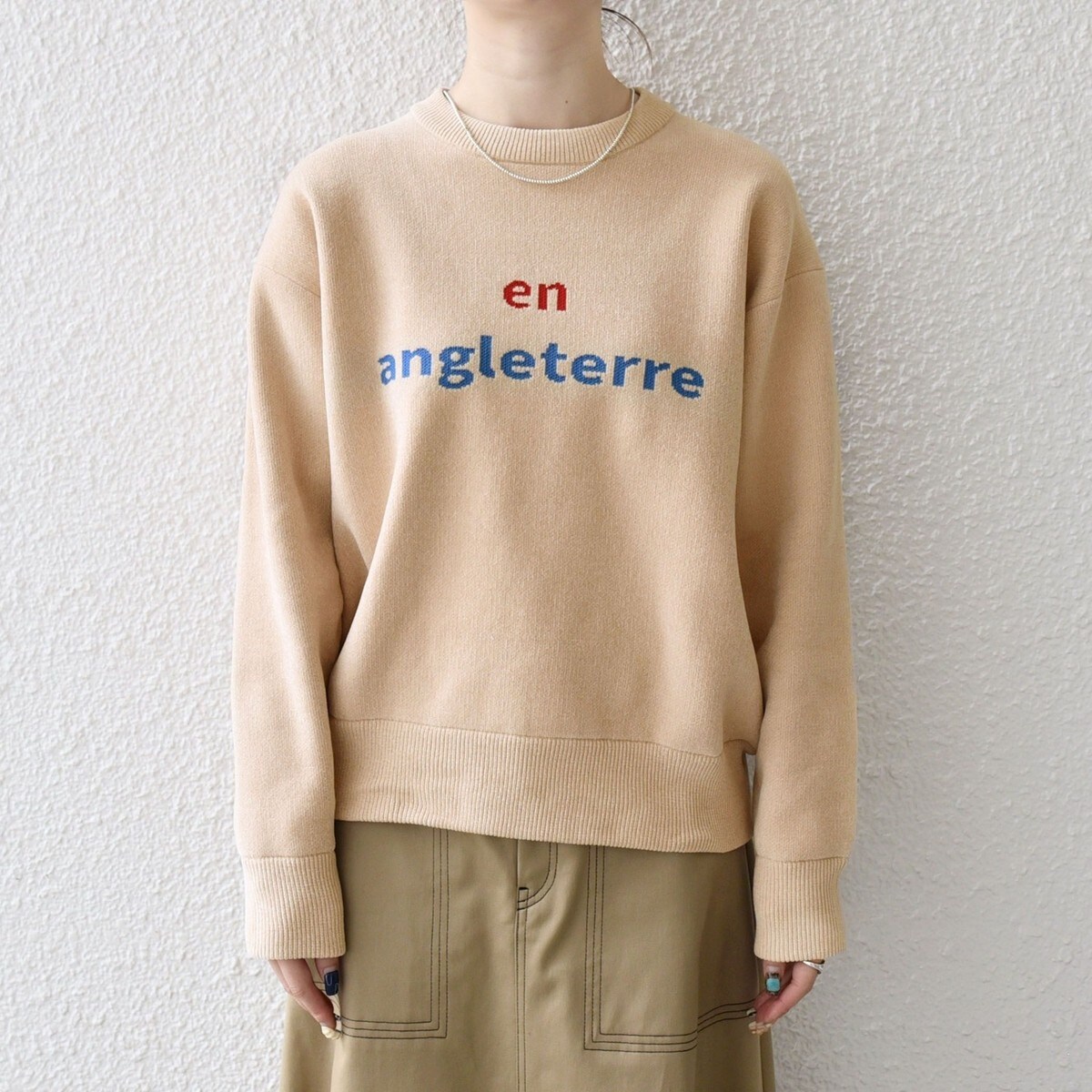 SHIPS any:〈手洗い可能〉モールヤーン クルーネック ロゴ 千鳥柄 プル