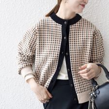 シップス エニィ(SHIPS any)の《一部追加予約》SHIPS any:〈手洗い可能〉モールヤーン クルーネック 千鳥柄 カーディガン