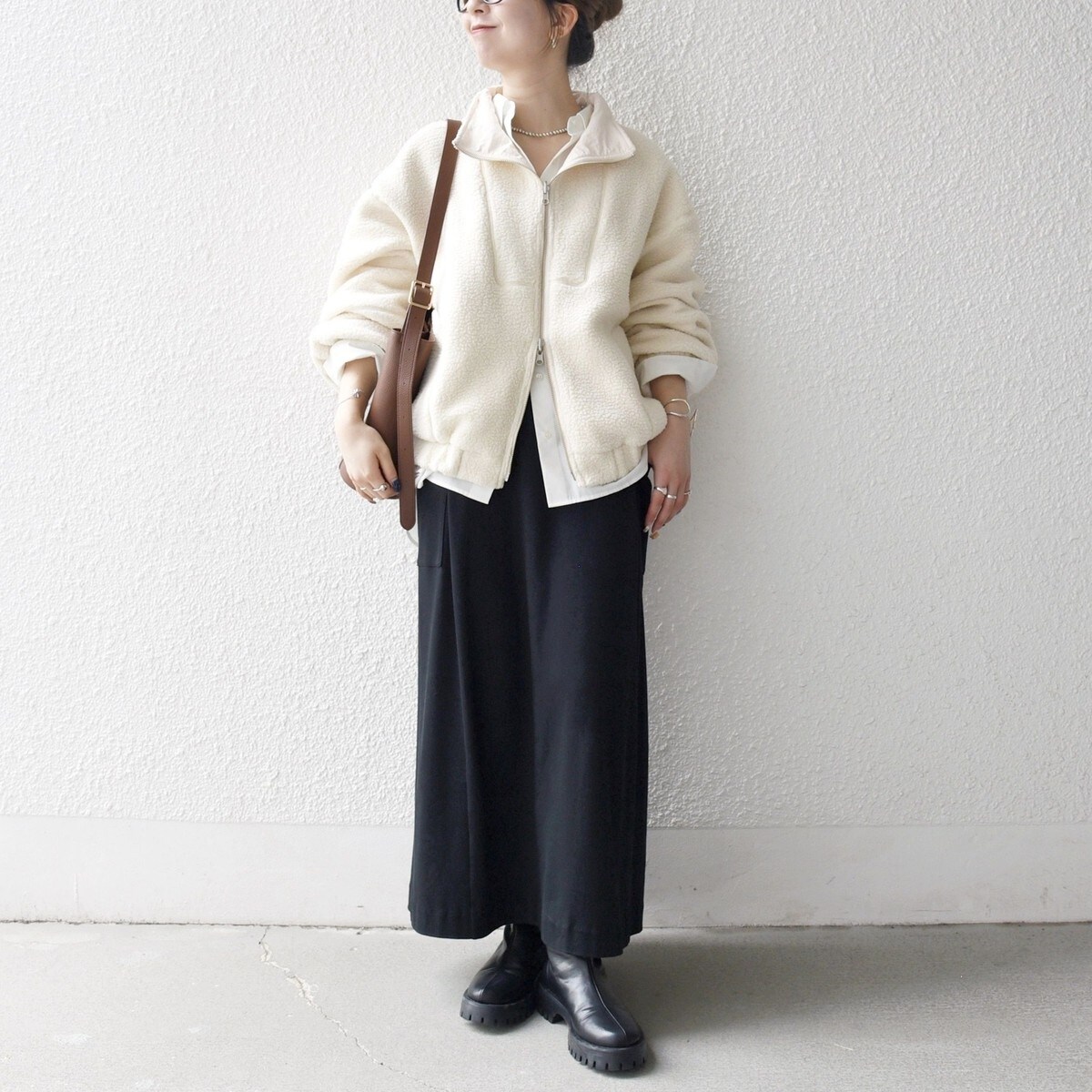 SHIPS any: ナイロン × ボア リバーシブル スタンドカラー ショート