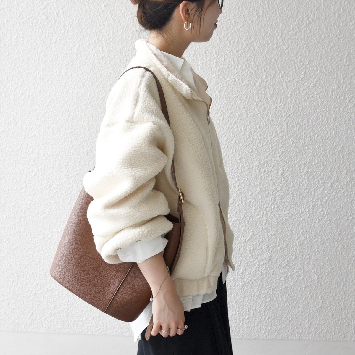 SHIPS any: ナイロン × ボア リバーシブル スタンドカラー ショート