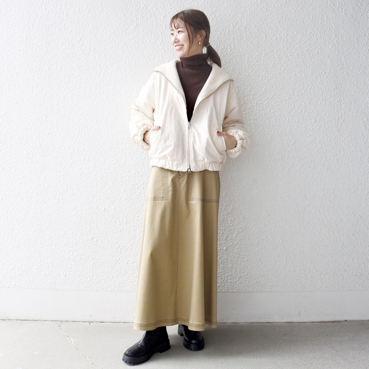 SHIPS any: ナイロン × ボア リバーシブル スタンドカラー ショート