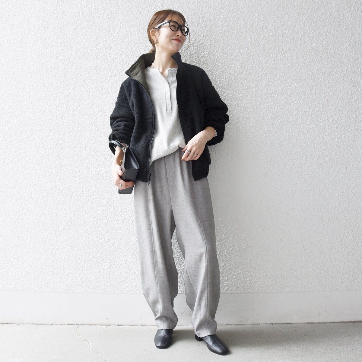 SHIPS any: ナイロン × ボア リバーシブル スタンドカラー ショート