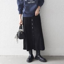 SHIPS any: ポリエステル スエード フロント ボタン Aライン スカート