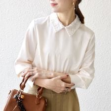 《一部追加予約》SHIPS any:〈洗濯機可能〉サテン レースカラー ブラウス