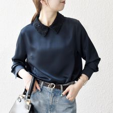 シップス エニィ(SHIPS any)の《追加予約》SHIPS any:〈洗濯機可能〉サテン レースカラー ブラウス