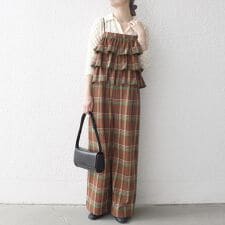 SHIPS any:〈洗濯機可能〉チェック フリル ティアード サロペット