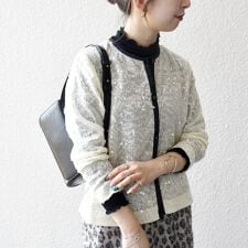 シップス エニィ(SHIPS any)のSHIPS any: スパンコール ジャカード バイカラー クルーネック シャツ カーディガン