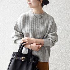 SHIPS any: リブ タック編み クルーネック ボタン ニット プルオーバー