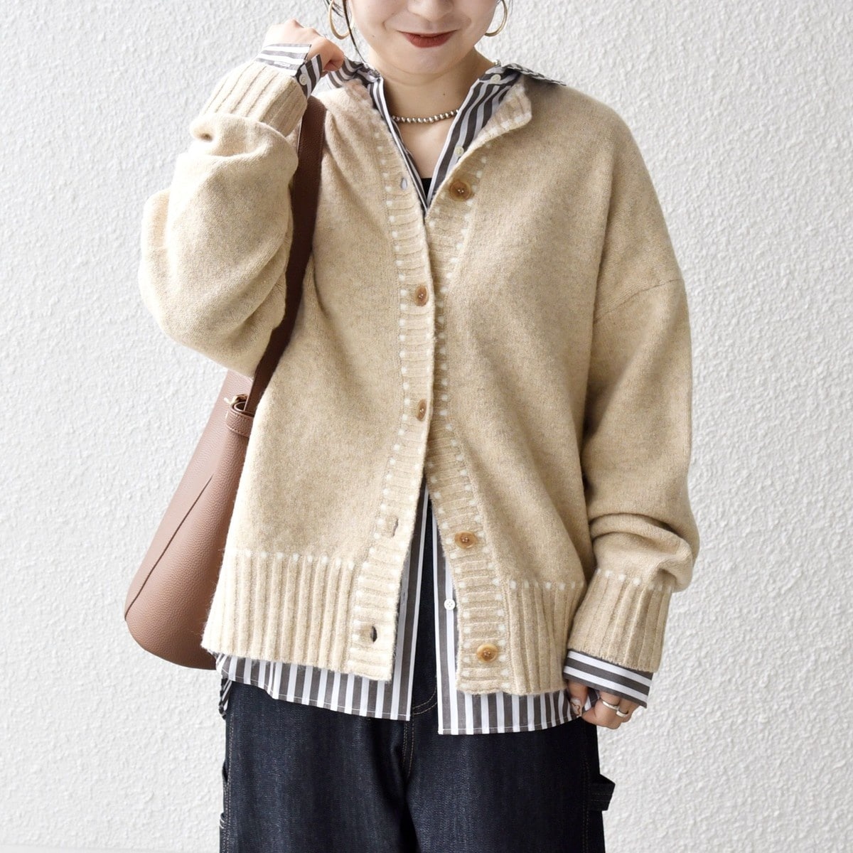 シップス＊ヤク ケーブル クルーネック ニット カーディガン 洗える SHIPS any:〈手洗い可能〉ヤク ケーブル クルーネック ニット