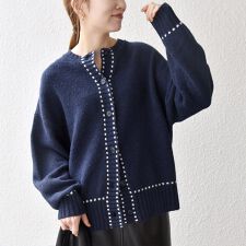 《一部追加予約》SHIPS any:〈手洗い可能〉ステッチ デザイン ルーズ ニット カーディガン
