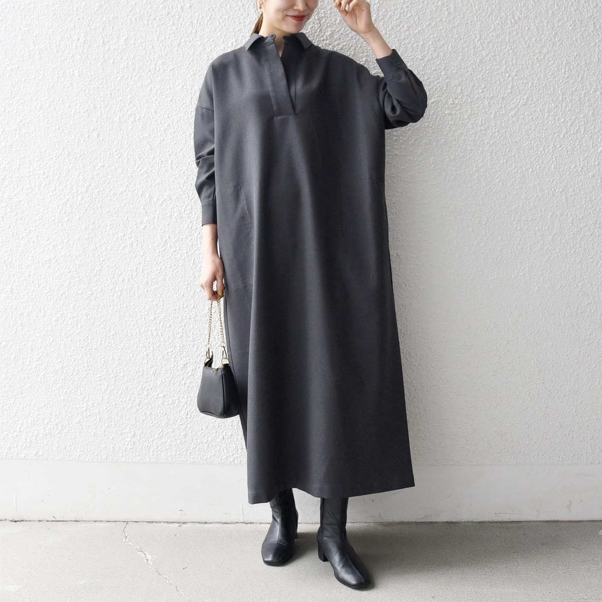 ★美品★SHIPS anyシャークピンタック Aライン ワンピース(洗濯機可能) 追加予約》SHIPS any:〈洗濯機可能〉シャーク ピンタック A