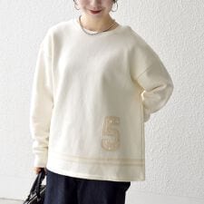 SHIPS any:〈洗濯機可能〉裏起毛 パールモチーフ 刺繍 ワイド スウェット