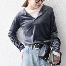 SHIPS any:〈洗濯機可能〉ポリエステル ベロア 2way ヘンリーネック プルオーバー