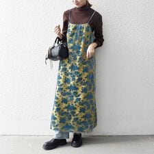 SHIPS any:〈手洗い可能〉フラワー オパール ロング キャミワンピース