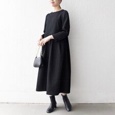 シップス エニィ(SHIPS any)の《予約》SHIPS any: ジャカード ウエストタック フレア ワンピース［NAVY BLUE］