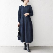 シップス エニィ(SHIPS any)の《予約》SHIPS any: ジャカード ウエストタック フレア ワンピース［NAVY BLUE］