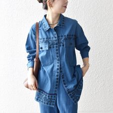 bon_meur:〈洗濯機可能〉エンブロイダリー デニム シャツ ジャケット