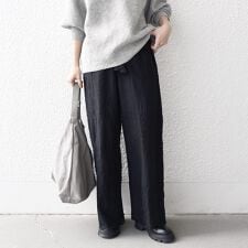 bon_meur:〈洗濯機可能〉ロゴ エンブロイダリー パッチワーク ワイド パンツ