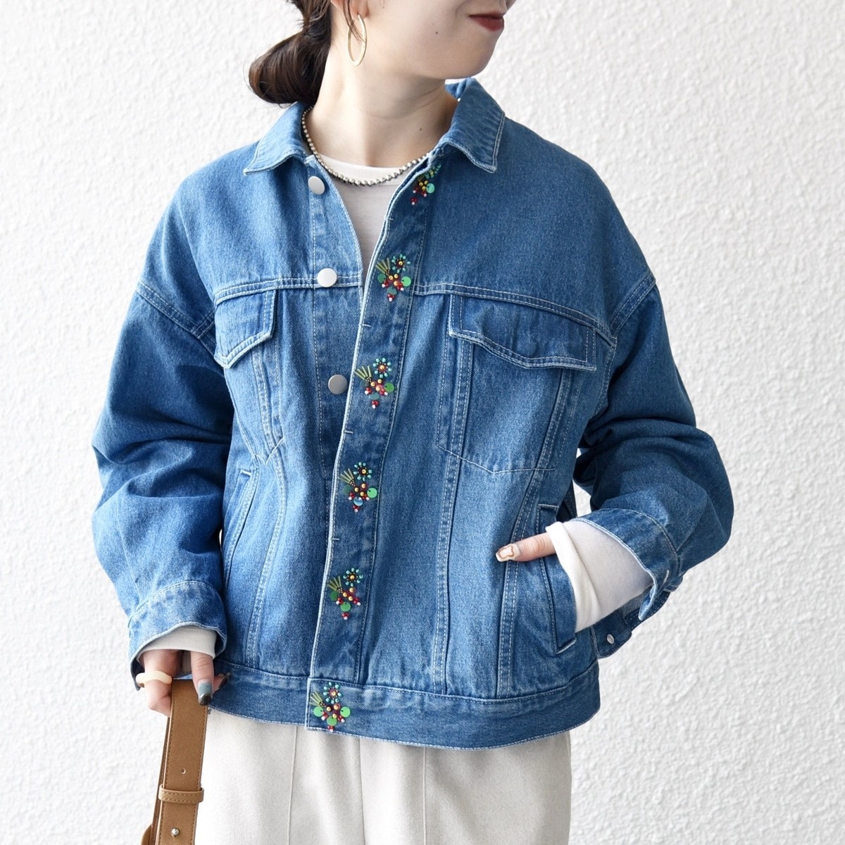 SHIPS any: ノーカラー デニム ブルゾン［SHIPS any DENIM