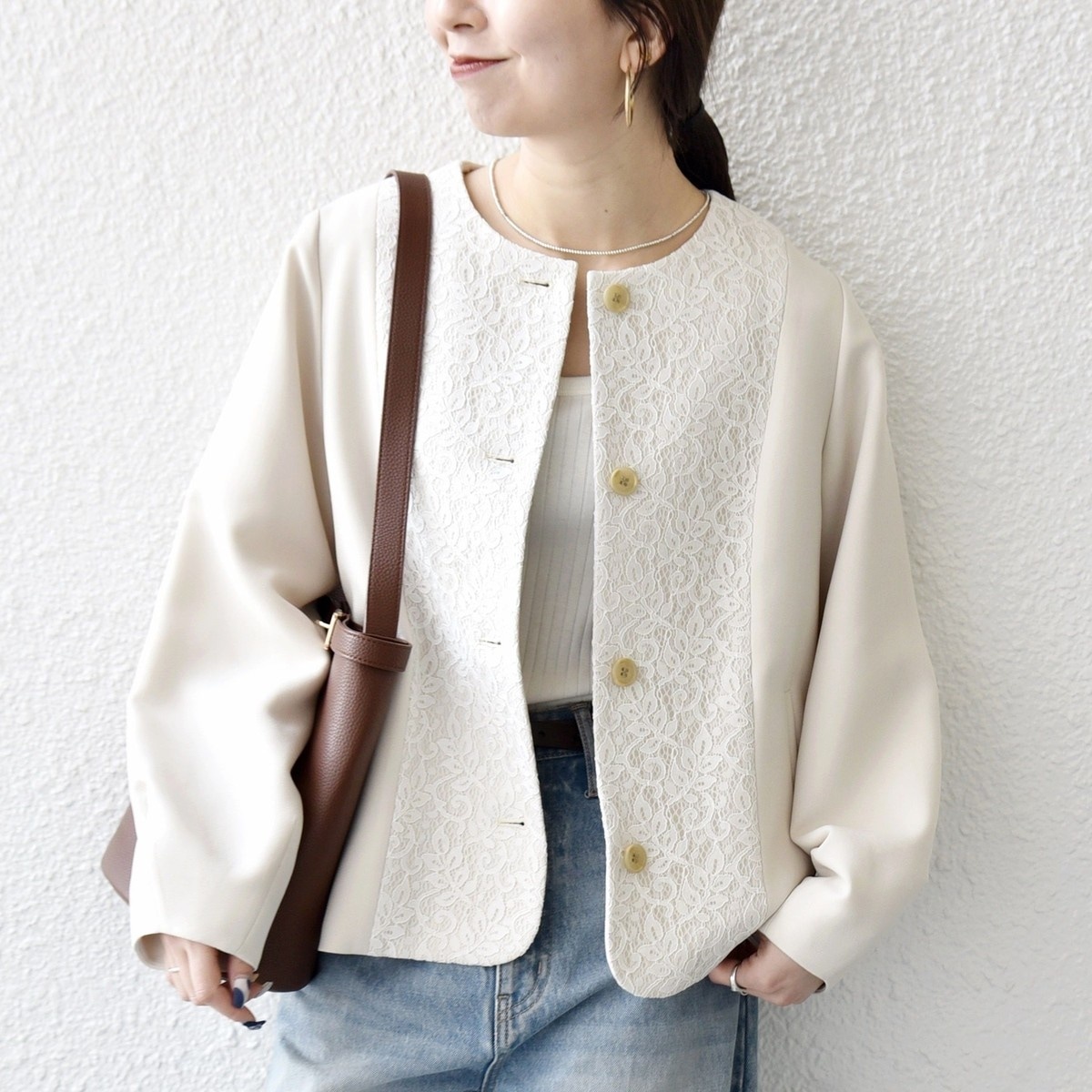 WEB限定】SHIPS any:〈手洗い可能〉ツイード ノーカラー オーバー