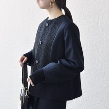 SHIPS any:〈手洗い可能〉ダブルクロス レース 切替 ノーカラー ジャケット