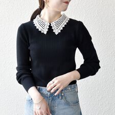 《予約》SHIPS any:〈手洗い可能〉2WAY レース カラー リブ ニット プルオーバー