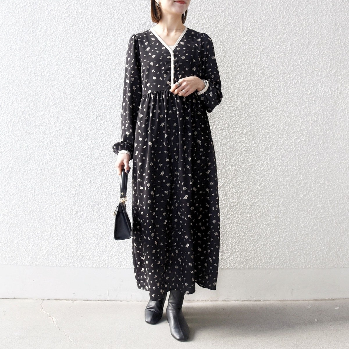 SHIPS any: ダブルクロス ウエスト タック Aライン ワンピース ［NAVY