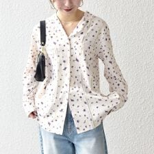 SHIPS any:〈洗濯機可能〉フラワー プリント レース オープンカラー シャツ