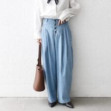 SHIPS any:〈洗濯機可能〉ライト デニム バレル タック パンツ