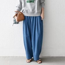 SHIPS any:〈洗濯機可能〉ライト デニム バレル タック パンツ