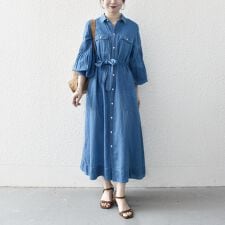 SHIPS any:〈手洗い可能〉シアー デニム ポケット ロング シャツ ワンピース