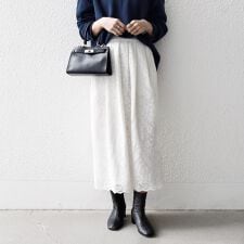 SHIPS any:〈手洗い可能〉フラワー メッシュ レース タック セミフレア スカート