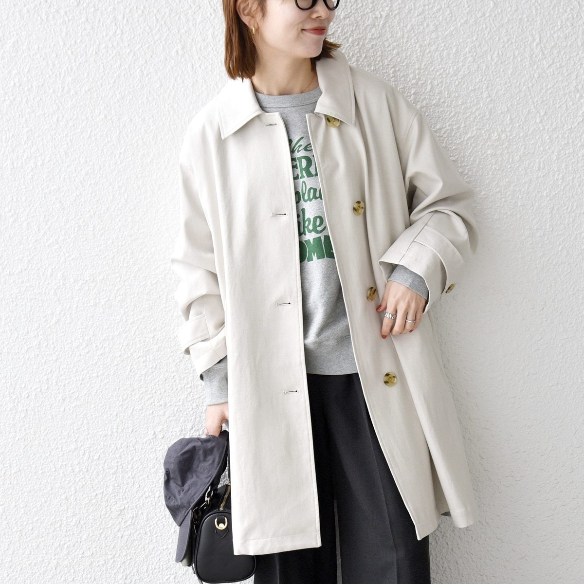 ■新品【シップス】×【A・ONE(伊)】ステンカラー ストレッチ グレー M～L シップス エニィ(SHIPS any) ステンカラーコート (灰色・グレー系) の