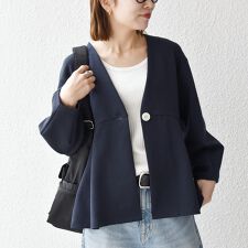 SHIPS any:〈手洗い可能〉ダンボール ペプラム Vネック ジャケット
