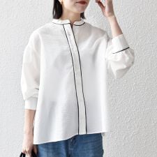 SHIPS any:〈洗濯機可能〉サッカー バック リボン 配色 シャツ ブラウス