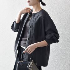 SHIPS any:〈洗濯機可能〉ナイロン タスラン ノーカラー Aライン ブルゾン