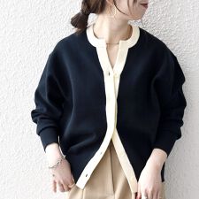 《一部追加予約》SHIPS any:〈手洗い可能〉バイカラー スキッパー ニット カーディガン