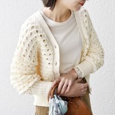 SHIPS any:〈手洗い可能〉コットン ミックス 透かし編み Vネック カーディガン