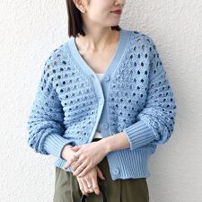 SHIPS any:〈手洗い可能〉コットン ミックス 透かし編み Vネック カーディガン