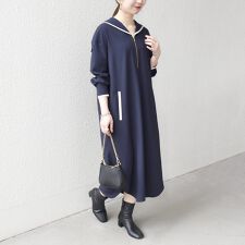 SHIPS any:〈洗濯機可能〉セーラーカラー 配色 ジップ ワンピース 