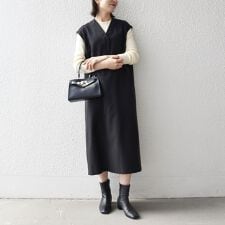 SHIPS any:〈洗濯機可能〉シャーク Vネック Iライン ロング ワンピース