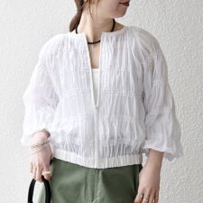 《予約》SHIPS any:〈洗濯機可能〉シアー ギャザー フリル ブルゾン