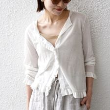 《予約》SHIPS any:〈手洗い可能〉コットン ミックス シアー フリル カーディガン