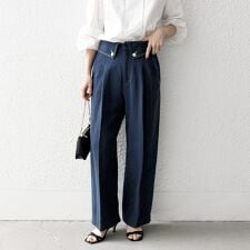 SHIPS any:〈洗濯機可能〉カルゼ ターンバック ハイウエスト テーパード パンツ