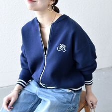 SHIPS any:〈手洗い可能〉コットン ミックス ライン ジップ ブルゾン ニット カーディガン