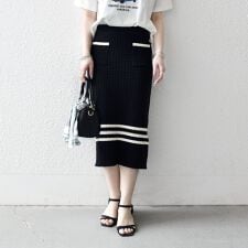 《予約》SHIPS any:〈手洗い可能〉バスケット編み 配色 ライン タイト スカート
